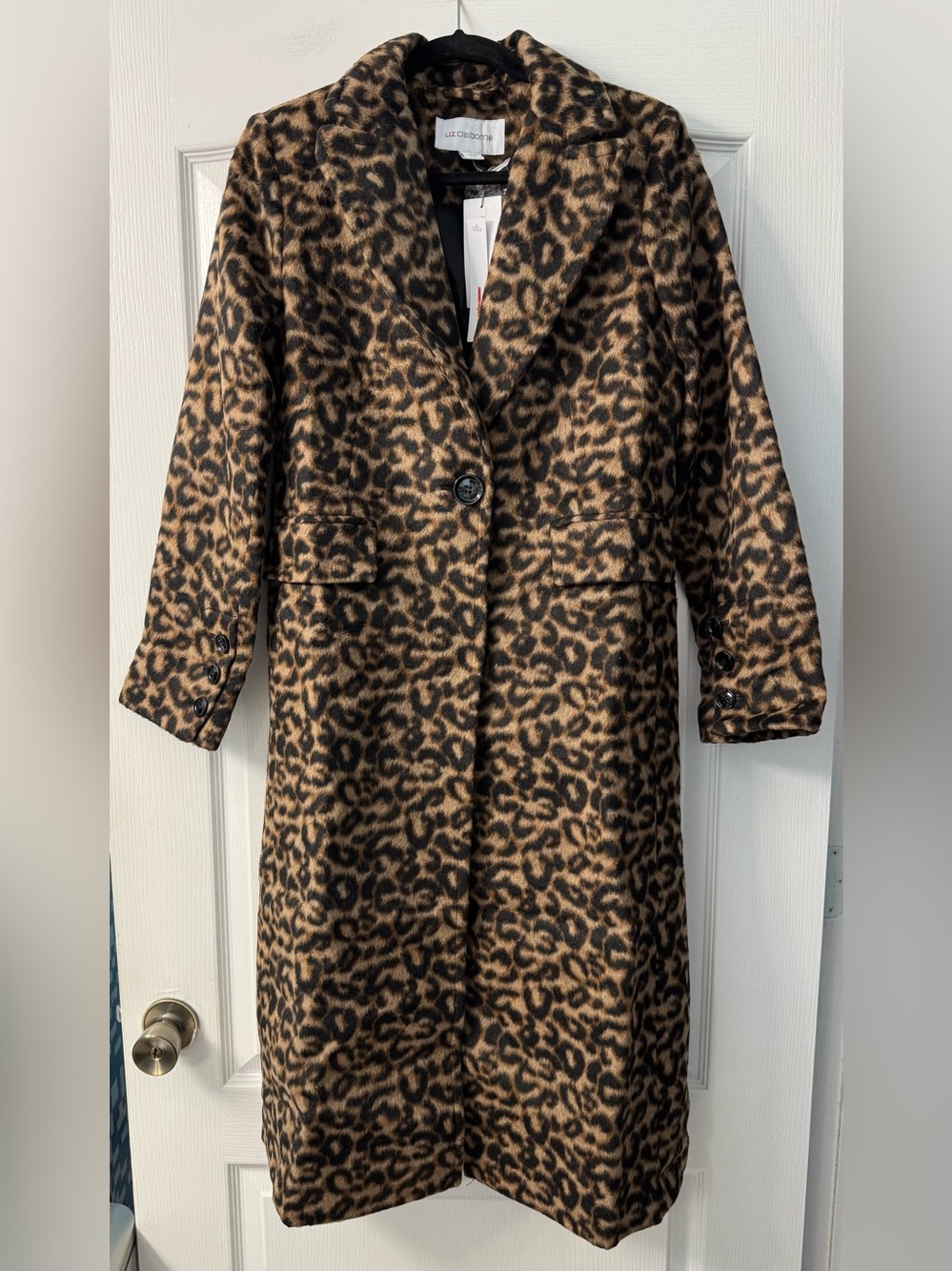 Liz Claiborne Leopard Print Trench Coat in Tan and Black